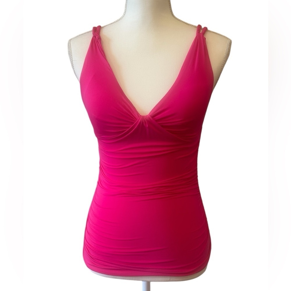 Carmen Marc Valvo Pink Halter Tankini Top Ruched Slimming Swimwear Women’s Small